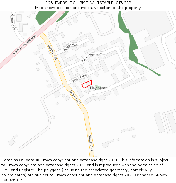 125, EVERSLEIGH RISE, WHITSTABLE, CT5 3RP: Location map and indicative extent of plot