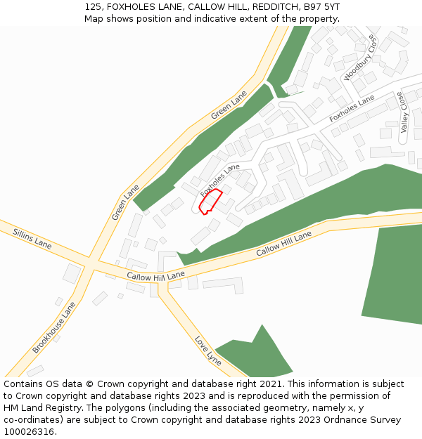 125, FOXHOLES LANE, CALLOW HILL, REDDITCH, B97 5YT: Location map and indicative extent of plot