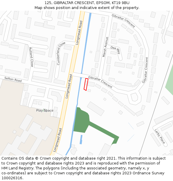 125, GIBRALTAR CRESCENT, EPSOM, KT19 9BU: Location map and indicative extent of plot