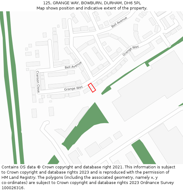 125, GRANGE WAY, BOWBURN, DURHAM, DH6 5PL: Location map and indicative extent of plot