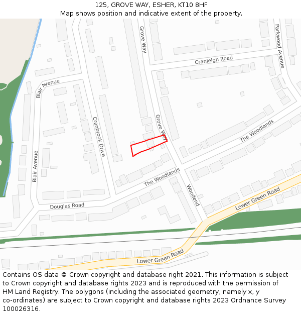 125, GROVE WAY, ESHER, KT10 8HF: Location map and indicative extent of plot