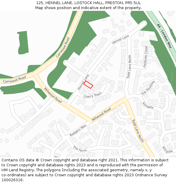 125, HENNEL LANE, LOSTOCK HALL, PRESTON, PR5 5UL: Location map and indicative extent of plot