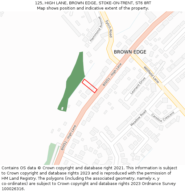 125, HIGH LANE, BROWN EDGE, STOKE-ON-TRENT, ST6 8RT: Location map and indicative extent of plot