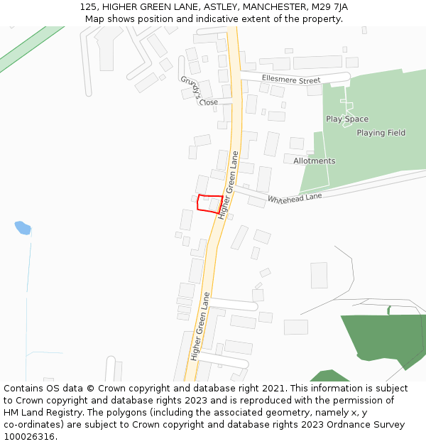 125, HIGHER GREEN LANE, ASTLEY, MANCHESTER, M29 7JA: Location map and indicative extent of plot