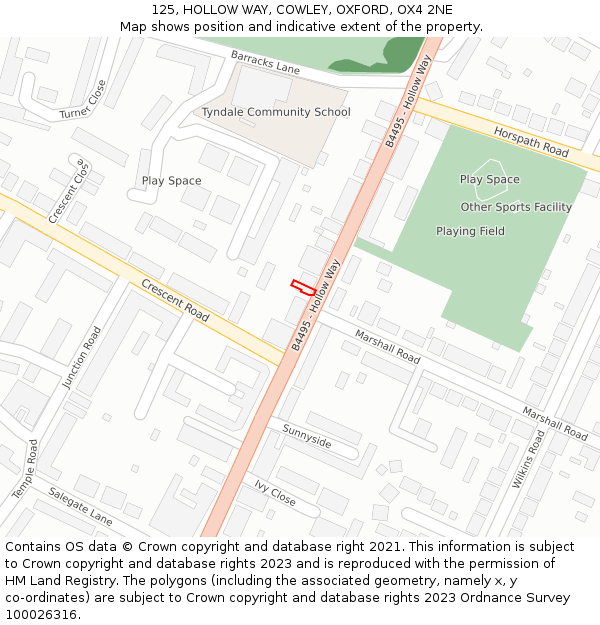 125, HOLLOW WAY, COWLEY, OXFORD, OX4 2NE: Location map and indicative extent of plot