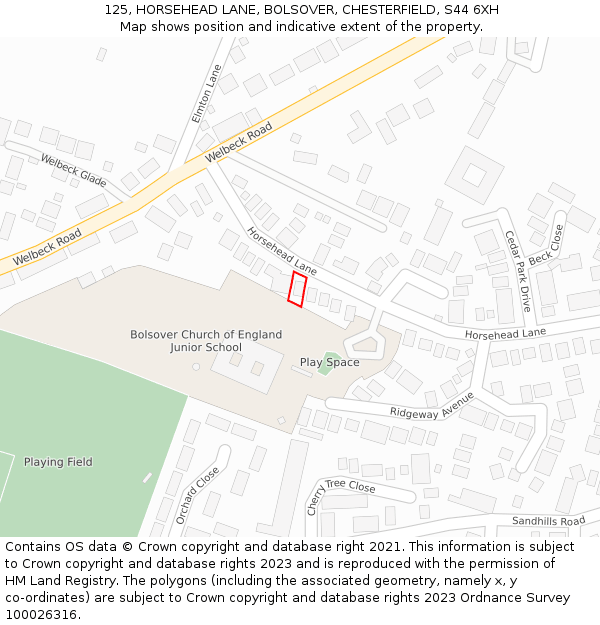 125, HORSEHEAD LANE, BOLSOVER, CHESTERFIELD, S44 6XH: Location map and indicative extent of plot