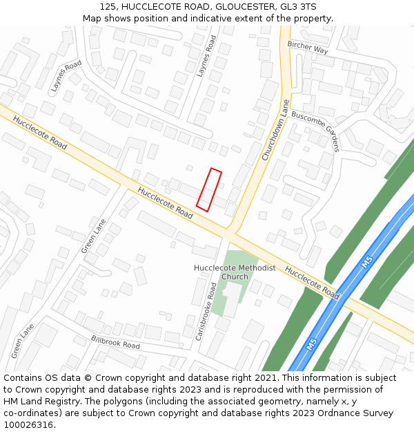 125, HUCCLECOTE ROAD, GLOUCESTER, GL3 3TS: Location map and indicative extent of plot