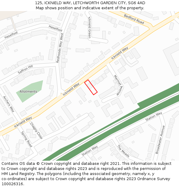 125, ICKNIELD WAY, LETCHWORTH GARDEN CITY, SG6 4AD: Location map and indicative extent of plot