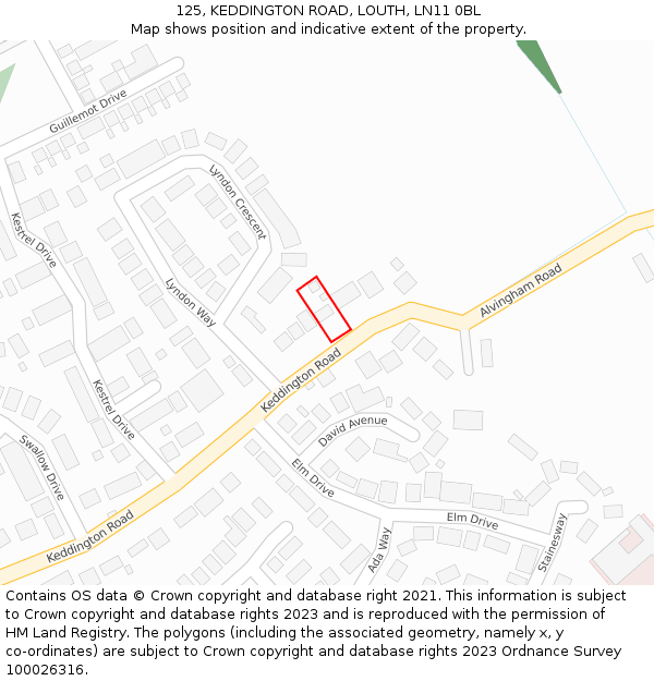 125, KEDDINGTON ROAD, LOUTH, LN11 0BL: Location map and indicative extent of plot