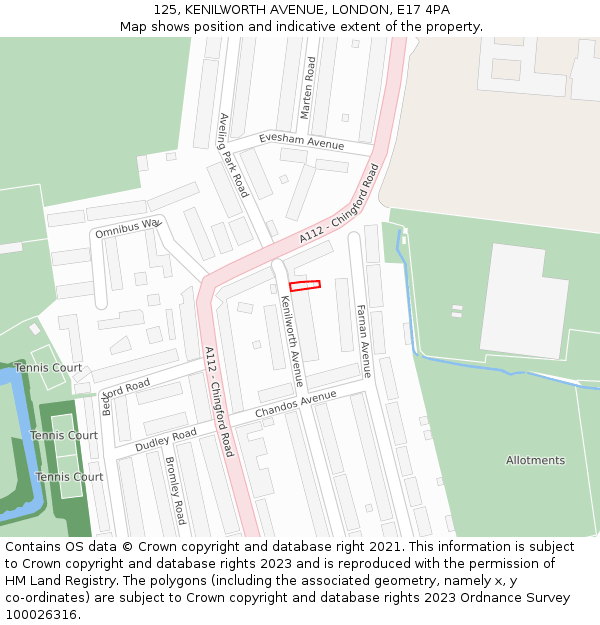 125, KENILWORTH AVENUE, LONDON, E17 4PA: Location map and indicative extent of plot