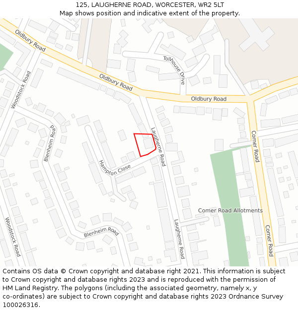 125, LAUGHERNE ROAD, WORCESTER, WR2 5LT: Location map and indicative extent of plot