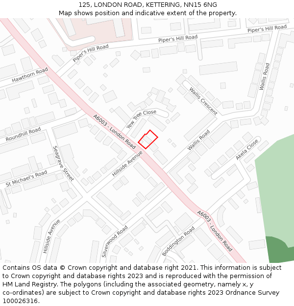 125, LONDON ROAD, KETTERING, NN15 6NG: Location map and indicative extent of plot