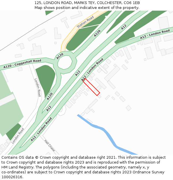 125, LONDON ROAD, MARKS TEY, COLCHESTER, CO6 1EB: Location map and indicative extent of plot