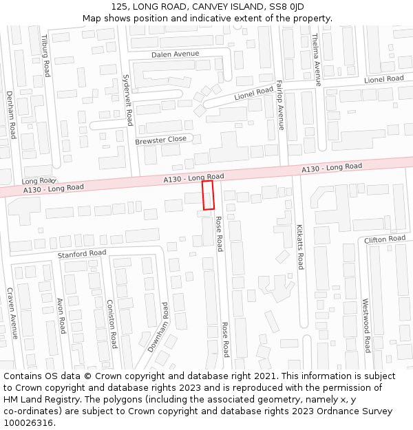 125, LONG ROAD, CANVEY ISLAND, SS8 0JD: Location map and indicative extent of plot