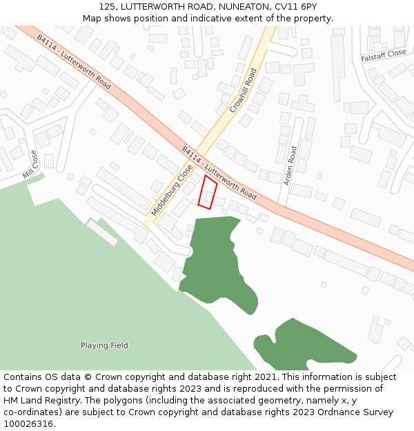 125, LUTTERWORTH ROAD, NUNEATON, CV11 6PY: Location map and indicative extent of plot