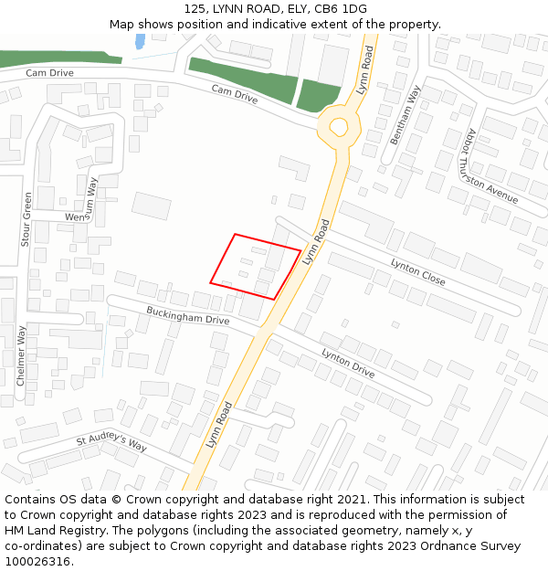 125, LYNN ROAD, ELY, CB6 1DG: Location map and indicative extent of plot