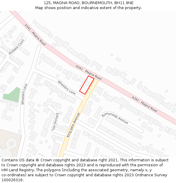 125, MAGNA ROAD, BOURNEMOUTH, BH11 9NE: Location map and indicative extent of plot