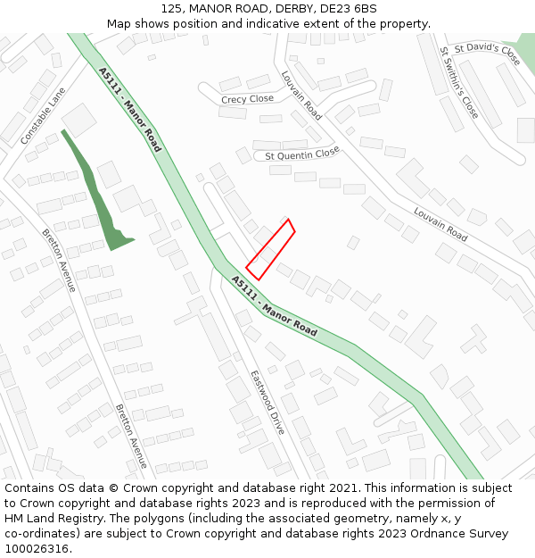 125, MANOR ROAD, DERBY, DE23 6BS: Location map and indicative extent of plot