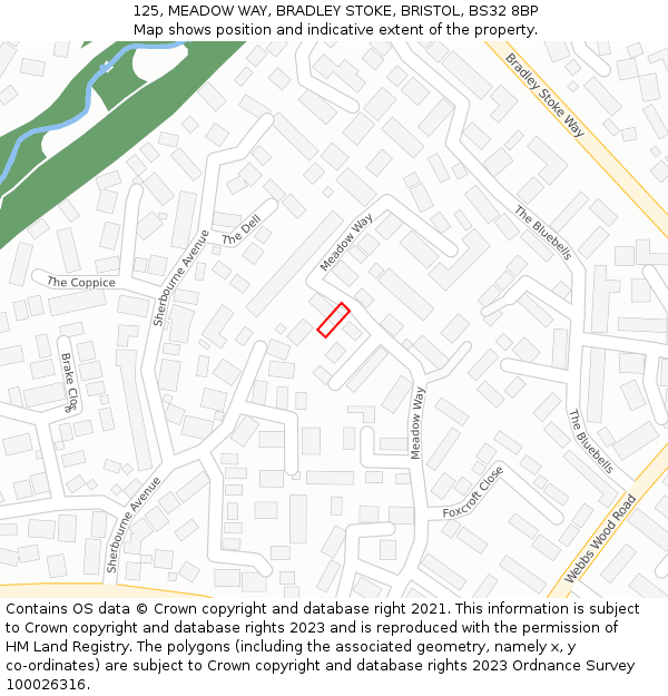 125, MEADOW WAY, BRADLEY STOKE, BRISTOL, BS32 8BP: Location map and indicative extent of plot