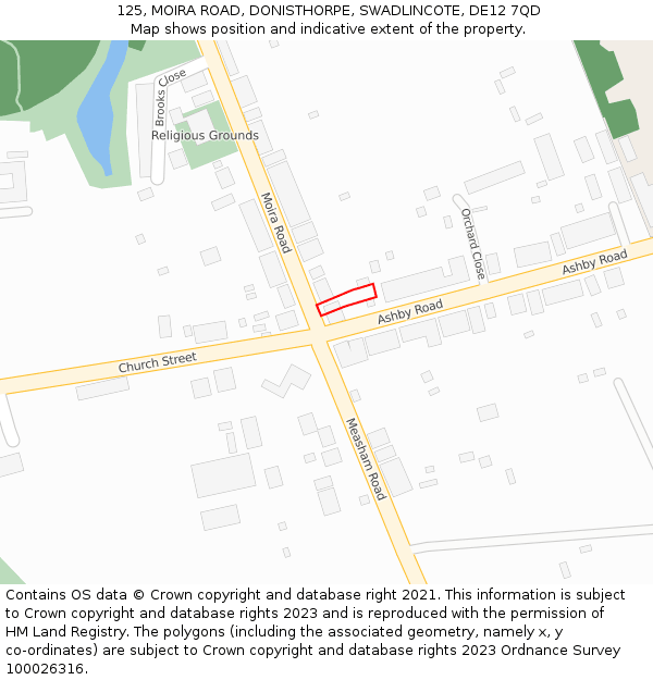 125, MOIRA ROAD, DONISTHORPE, SWADLINCOTE, DE12 7QD: Location map and indicative extent of plot