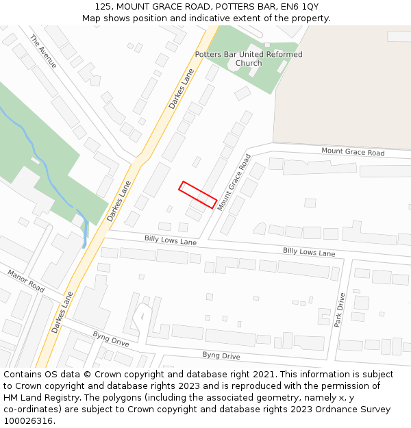 125, MOUNT GRACE ROAD, POTTERS BAR, EN6 1QY: Location map and indicative extent of plot