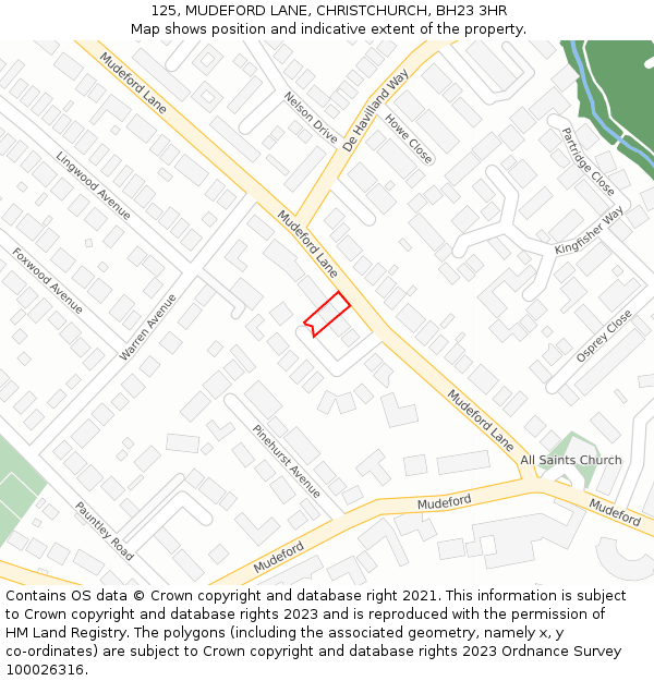 125, MUDEFORD LANE, CHRISTCHURCH, BH23 3HR: Location map and indicative extent of plot