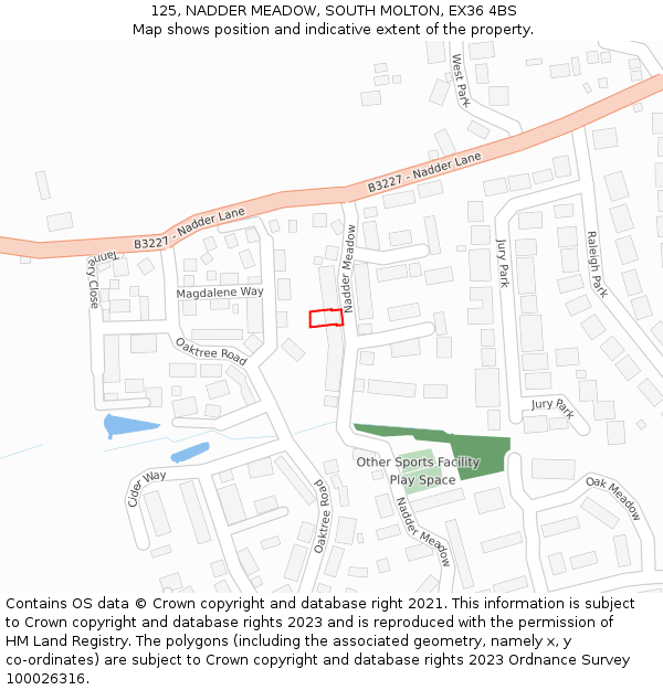 125, NADDER MEADOW, SOUTH MOLTON, EX36 4BS: Location map and indicative extent of plot