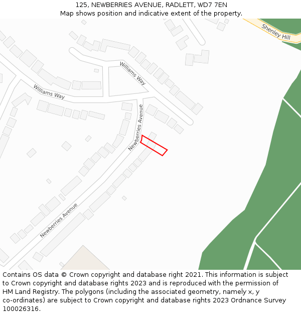 125, NEWBERRIES AVENUE, RADLETT, WD7 7EN: Location map and indicative extent of plot