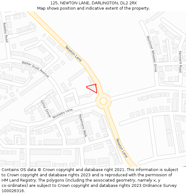 125, NEWTON LANE, DARLINGTON, DL2 2RX: Location map and indicative extent of plot