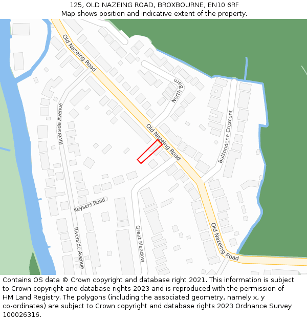 125, OLD NAZEING ROAD, BROXBOURNE, EN10 6RF: Location map and indicative extent of plot