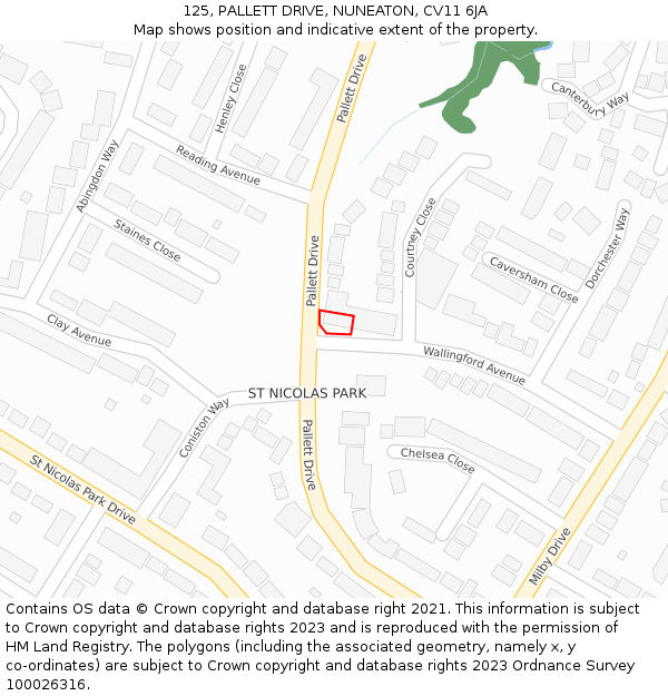 125, PALLETT DRIVE, NUNEATON, CV11 6JA: Location map and indicative extent of plot