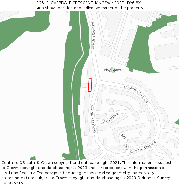 125, PLOVERDALE CRESCENT, KINGSWINFORD, DY6 8XU: Location map and indicative extent of plot