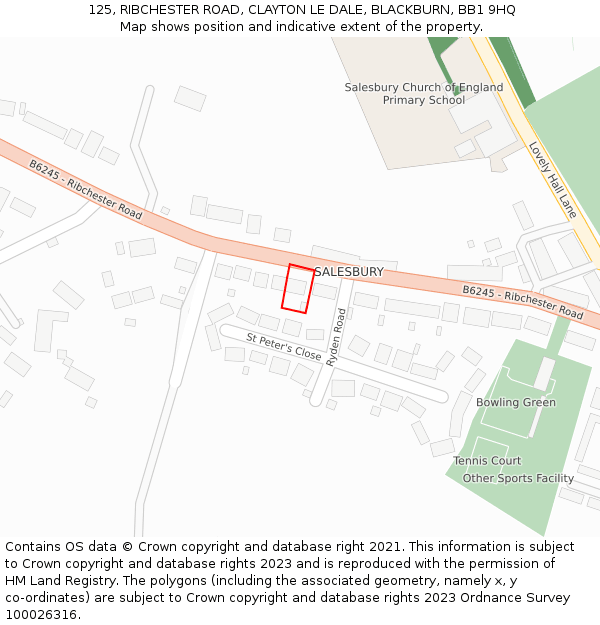 125, RIBCHESTER ROAD, CLAYTON LE DALE, BLACKBURN, BB1 9HQ: Location map and indicative extent of plot