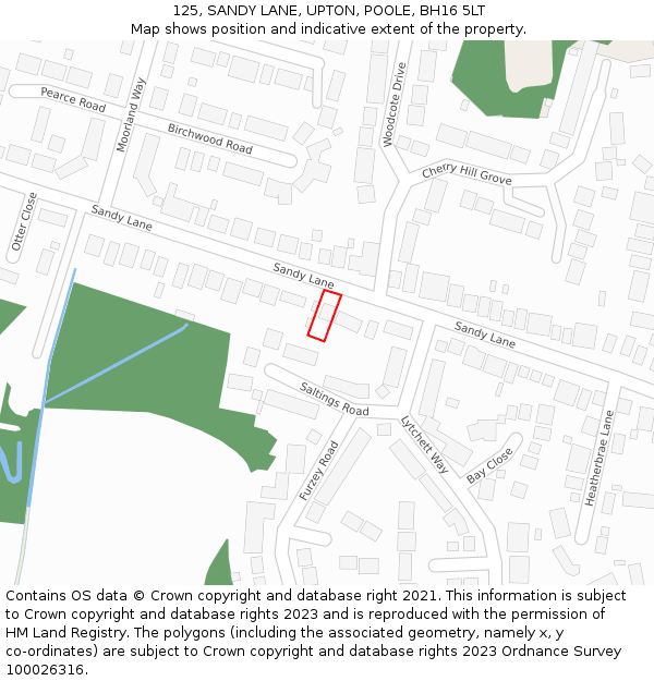 125, SANDY LANE, UPTON, POOLE, BH16 5LT: Location map and indicative extent of plot