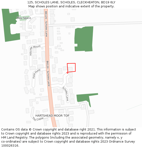 125, SCHOLES LANE, SCHOLES, CLECKHEATON, BD19 6LY: Location map and indicative extent of plot