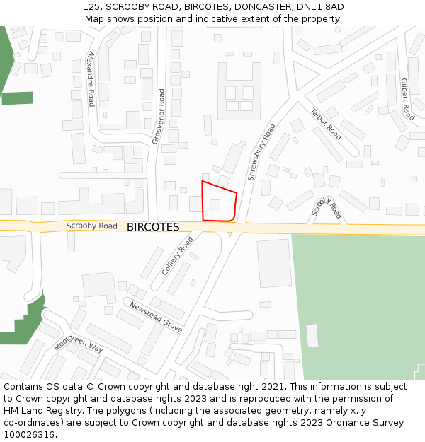 125, SCROOBY ROAD, BIRCOTES, DONCASTER, DN11 8AD: Location map and indicative extent of plot