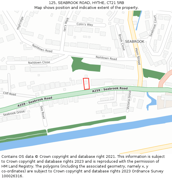 125, SEABROOK ROAD, HYTHE, CT21 5RB: Location map and indicative extent of plot
