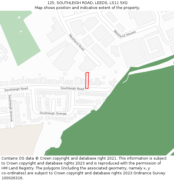 125, SOUTHLEIGH ROAD, LEEDS, LS11 5XG: Location map and indicative extent of plot