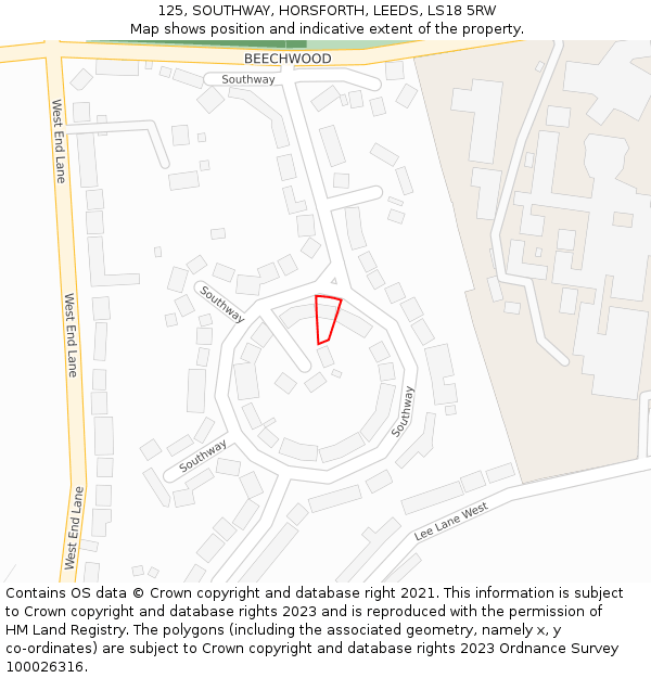 125, SOUTHWAY, HORSFORTH, LEEDS, LS18 5RW: Location map and indicative extent of plot