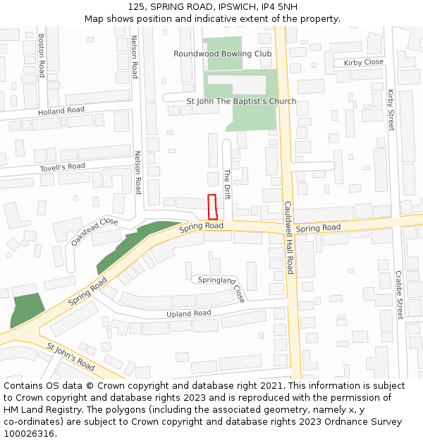 125, SPRING ROAD, IPSWICH, IP4 5NH: Location map and indicative extent of plot