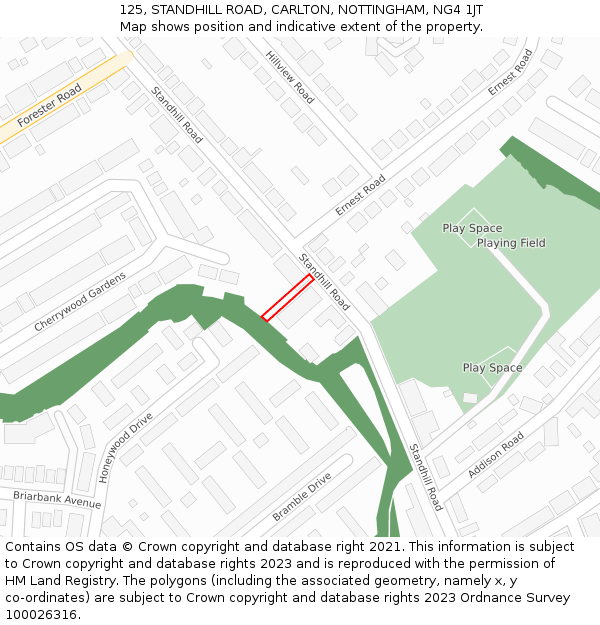 125, STANDHILL ROAD, CARLTON, NOTTINGHAM, NG4 1JT: Location map and indicative extent of plot