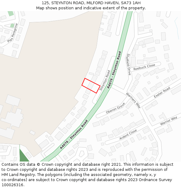 125, STEYNTON ROAD, MILFORD HAVEN, SA73 1AH: Location map and indicative extent of plot