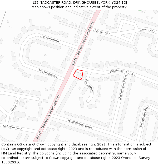 125, TADCASTER ROAD, DRINGHOUSES, YORK, YO24 1QJ: Location map and indicative extent of plot