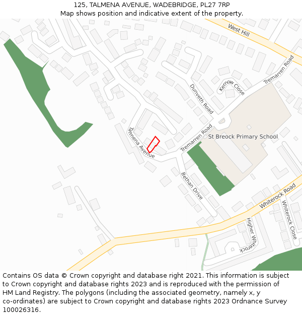 125, TALMENA AVENUE, WADEBRIDGE, PL27 7RP: Location map and indicative extent of plot