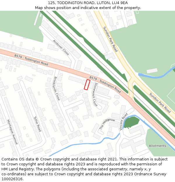 125, TODDINGTON ROAD, LUTON, LU4 9EA: Location map and indicative extent of plot