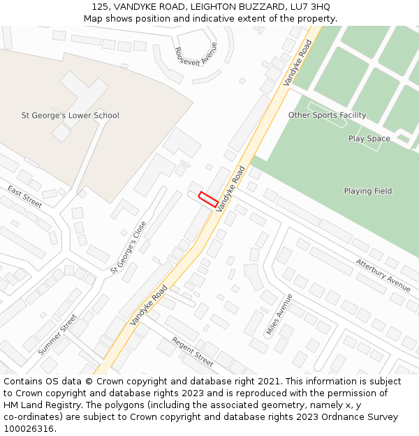 125, VANDYKE ROAD, LEIGHTON BUZZARD, LU7 3HQ: Location map and indicative extent of plot