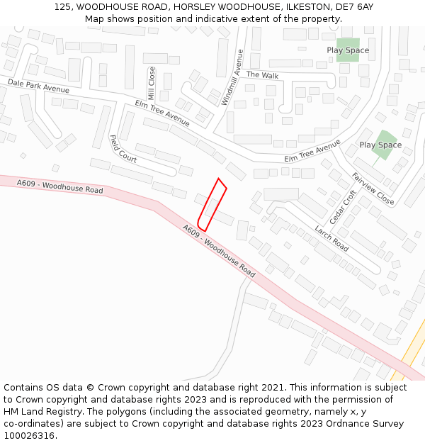 125, WOODHOUSE ROAD, HORSLEY WOODHOUSE, ILKESTON, DE7 6AY: Location map and indicative extent of plot