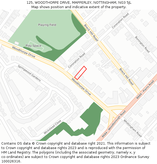 125, WOODTHORPE DRIVE, MAPPERLEY, NOTTINGHAM, NG3 5JL: Location map and indicative extent of plot