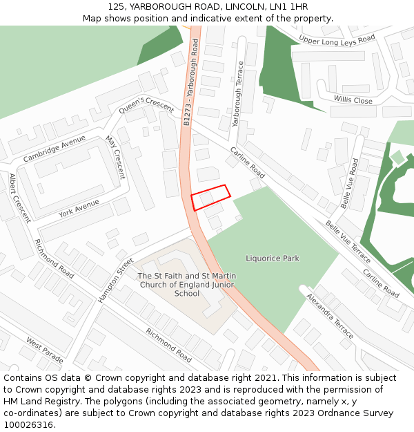 125, YARBOROUGH ROAD, LINCOLN, LN1 1HR: Location map and indicative extent of plot
