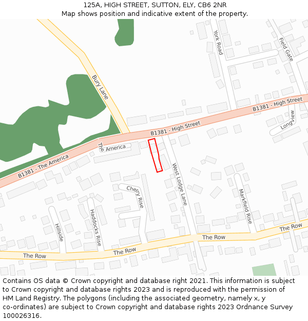 125A, HIGH STREET, SUTTON, ELY, CB6 2NR: Location map and indicative extent of plot